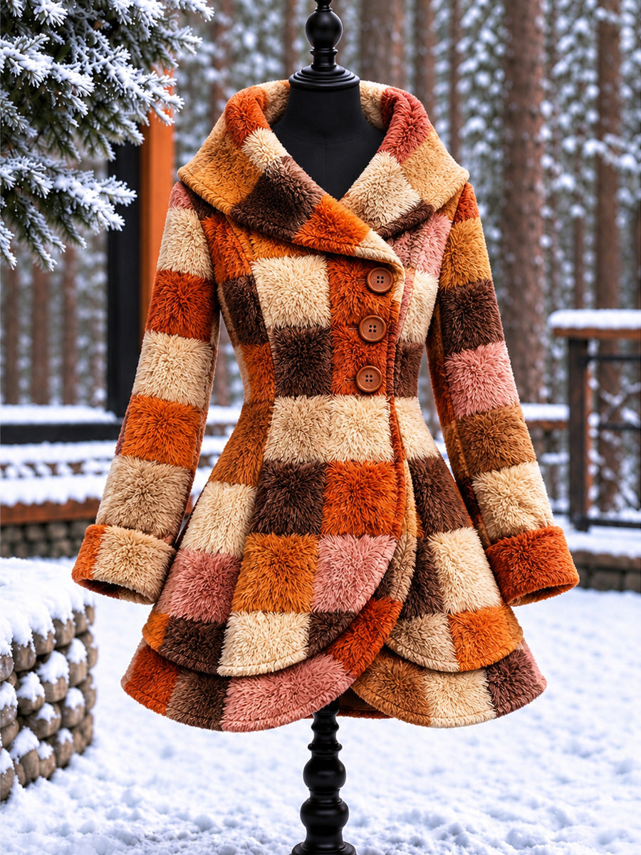 Women's Vintage Colorblock Asymmetrical Flared Coat